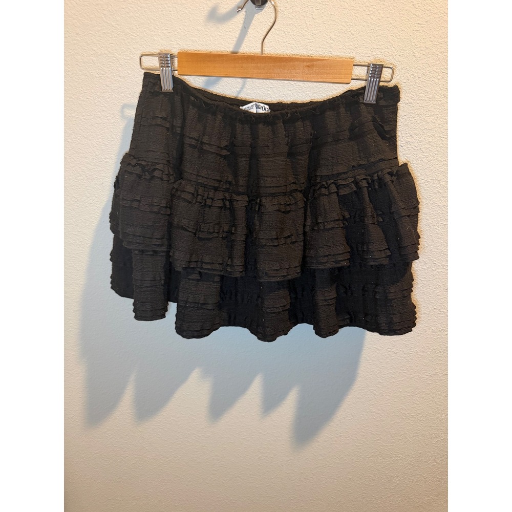 Primark Rita Ora Black Tiered Ruffle Mini Skirt Textured Elastic Waist Medium